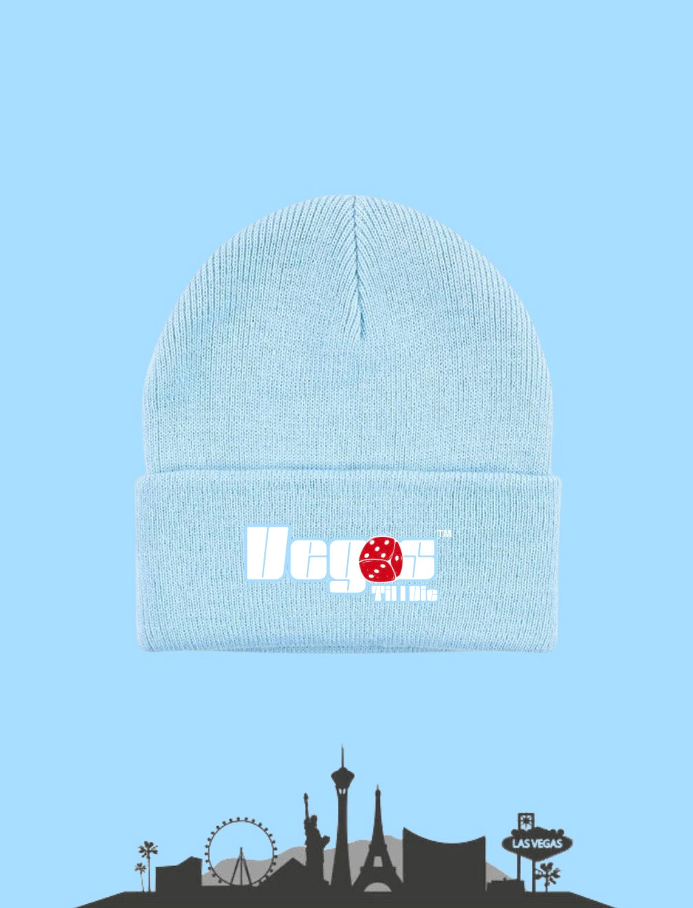 Vegas Til I Die™ - ‘Powder Blue & Ruby’ Satin Lined Beanie