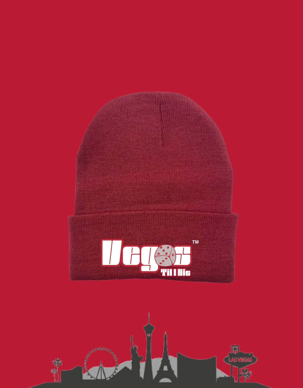 Vegas Til I Die™ - ‘Scarlett & Gray’ Satin Lined Beanie