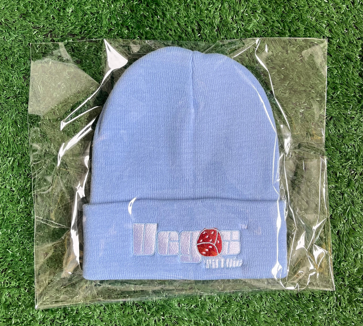 Vegas Til I Die™ - ‘Powder Blue & Ruby’ Satin Lined Beanie