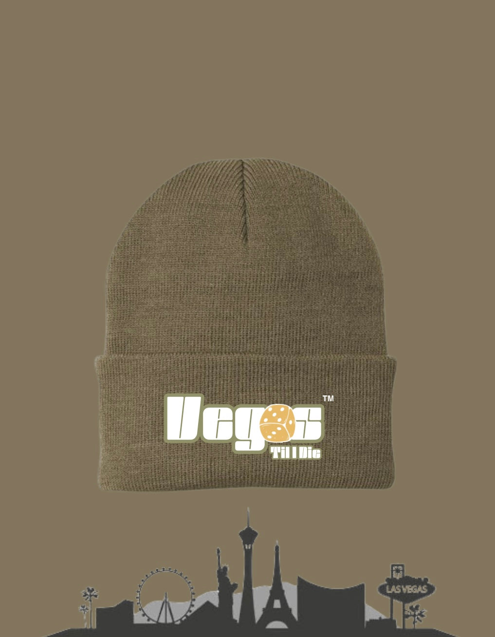 Vegas Til I Die™ - ‘Olive & Gold’ Satin Lined Beanie