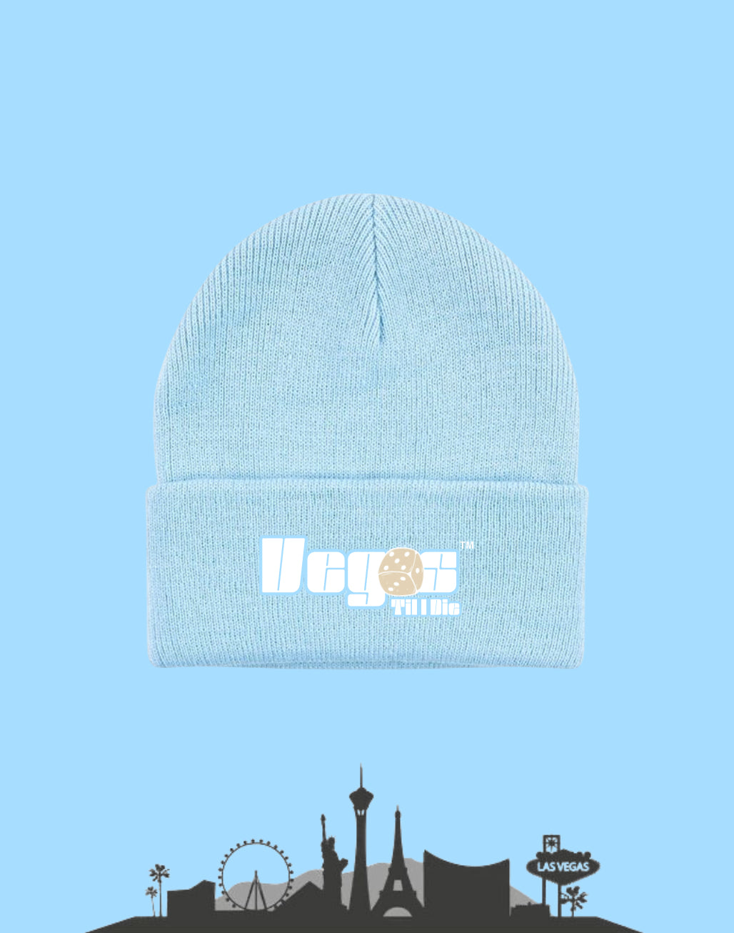 Vegas Til I Die™ - ‘Powder Blue & Mocha’ Satin Lined Beanie