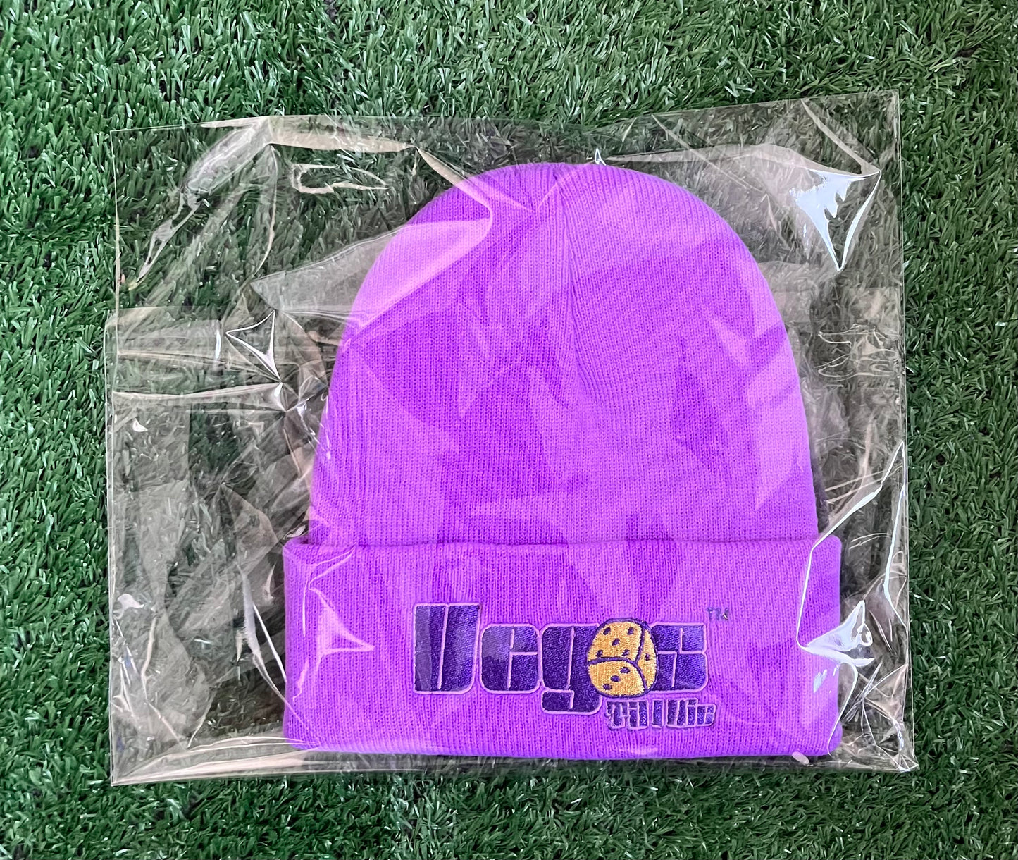 Vegas Til I Die™ - ‘Chandelier Purp & Gold’ Satin Lined Beanie