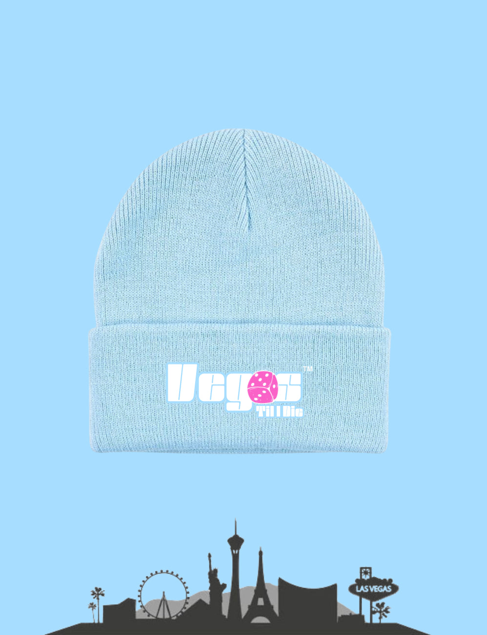 Vegas Til I Die™ - ‘Powder Blue & Flamingo” Satin Lined Beanie