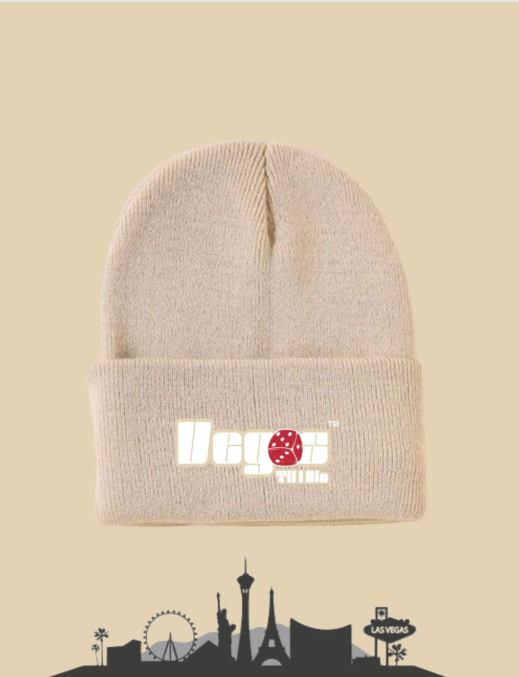 Vegas Til I Die™ - ‘Cream & Ruby’ Satin Lined Beanie