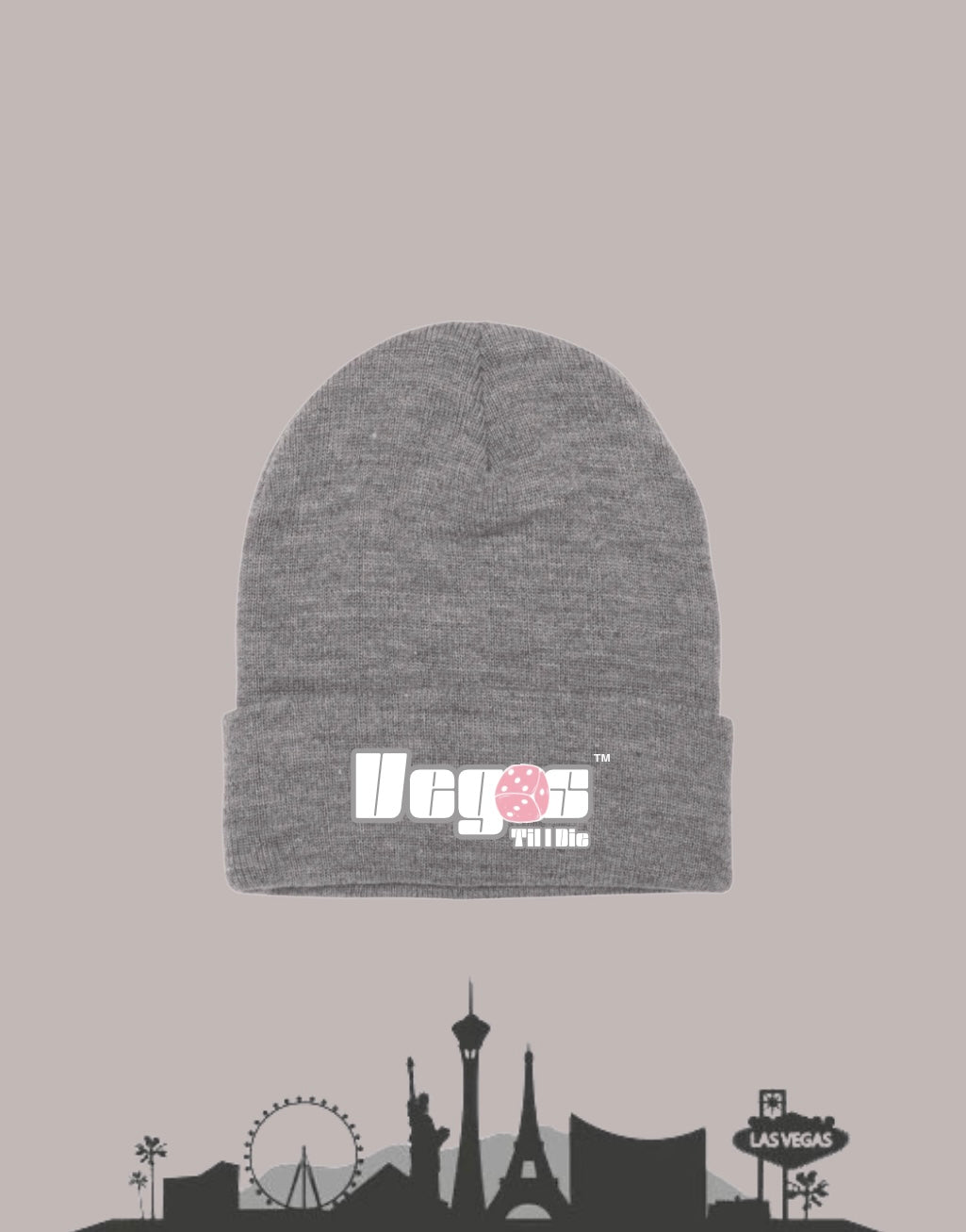 Vegas Til I Die™ - ‘Grey & Salmon’ Knit Beanie